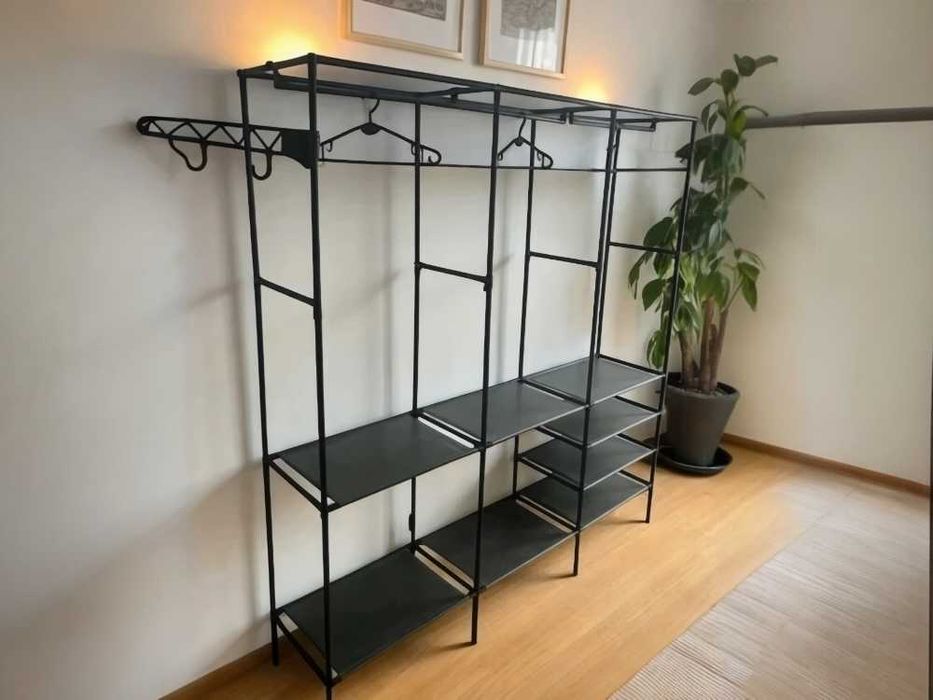 Wieszak stojący na ubrania szafa półkami metalowy stelaż garderoba XXL
