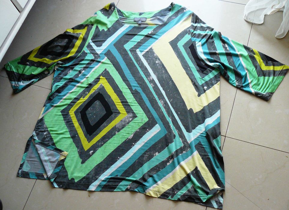 Ulla Popken bluzka koszula 52 54 geometryczny wzór 140cm pachy wiskoza