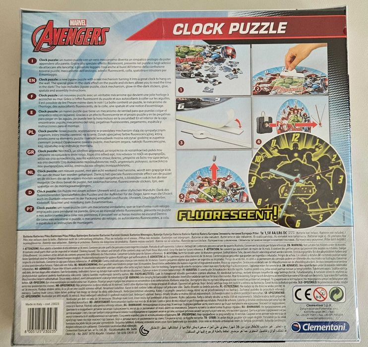 Puzzle Clementoni  Avengers com Relógio Real — 96 Peças — Novo