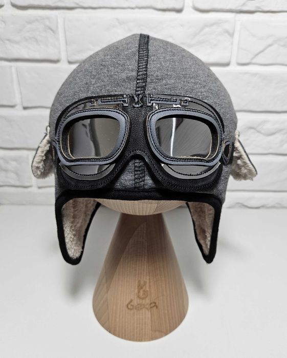 Czapka dla chłopca Pilotka "Dekster" c.szara  na futerku roz. 44