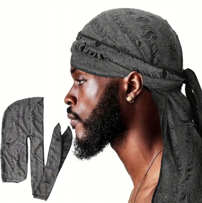 Durag Chusta Bandana na głowę Szara Turban Rap Hip Hop prezent