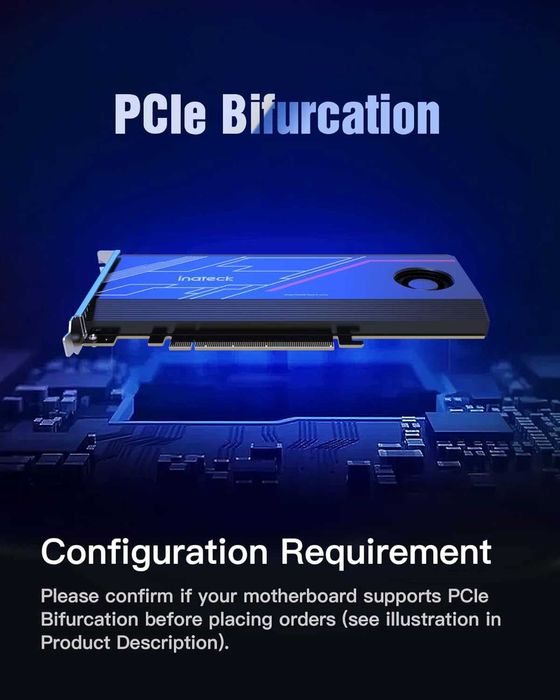 Inateck Placa PCIe x16 para M.2, suporta 4 SSDs NVMe,