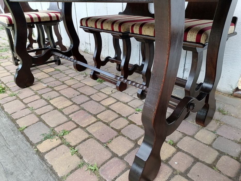 Biesiadny Stół dębowy i sześć krzeseł taras