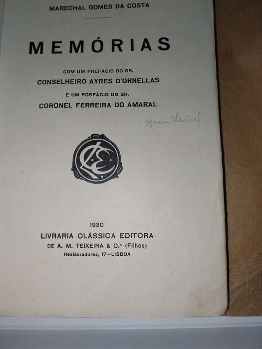 Livro Marechal Gomes da Costa,  MEMÓRIAS, 1a Edição,  1930