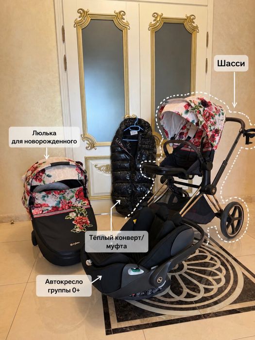 Коляска для новонароджених Cybex e-Priam 4.0 Fashion Edition Spring Blossom Light шасі Rosegold