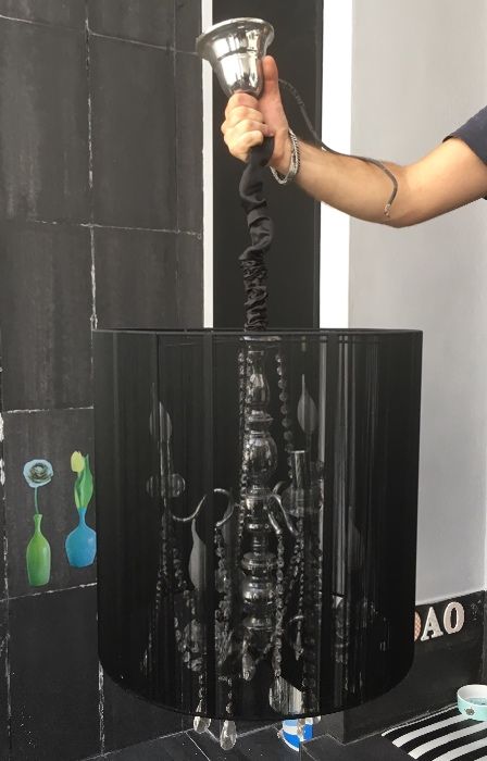 Candeeiro como novo, pingentes semi-cristal e abajur em fios de seda