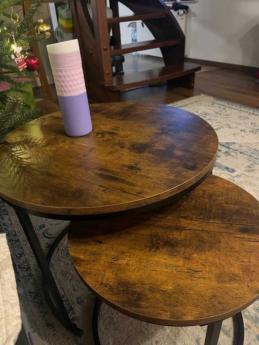 Stoliki kawowe okrągłe zestaw loftowy rustykalny