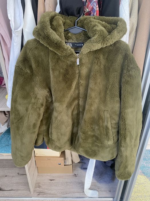 Zara Kurtka ze sztucznego futerka zielona