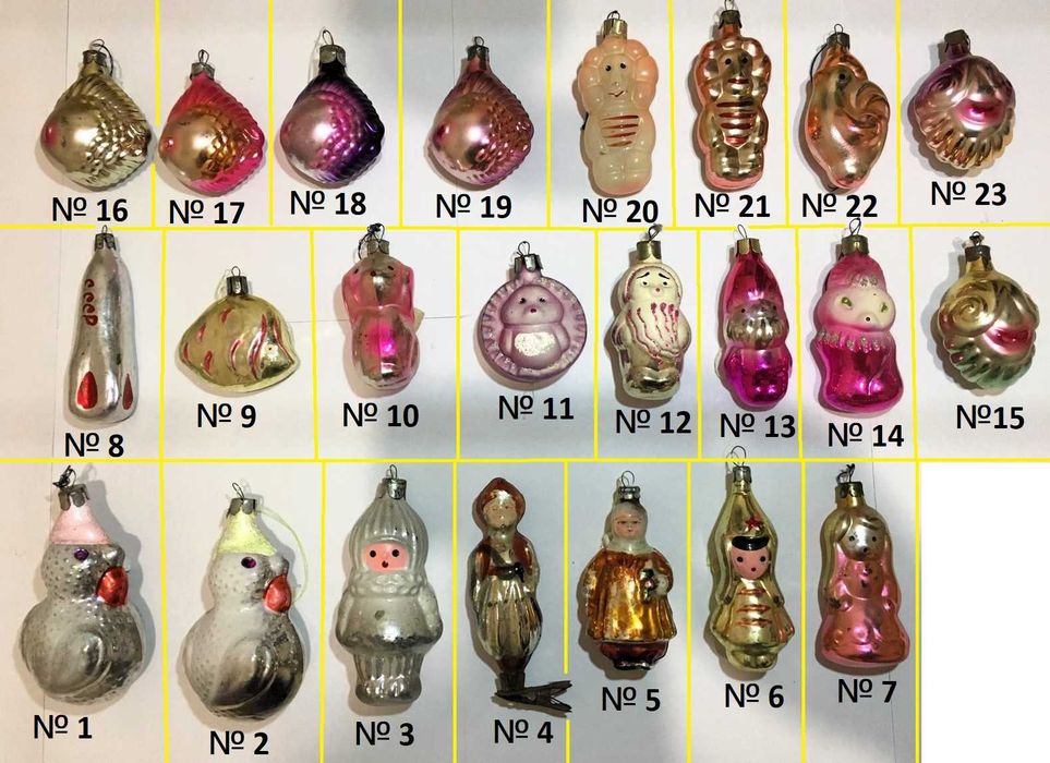Коллекция елочных игрушек СССР 50-60-х гд. Состояние ЛЮКС. Без сколов.