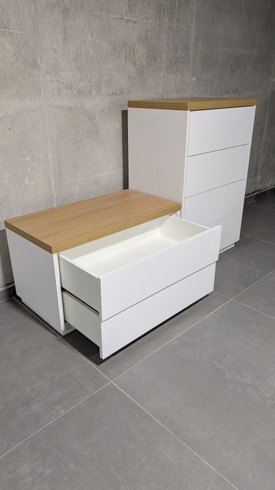 Conjunto de Cómodas Modernas Branco e Carvalho – Excelente Estado