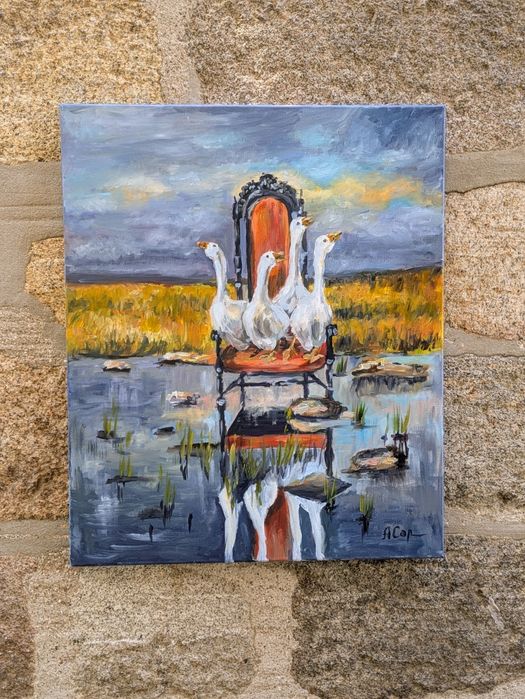 Quadro pintado a óleo, 60x50 cm