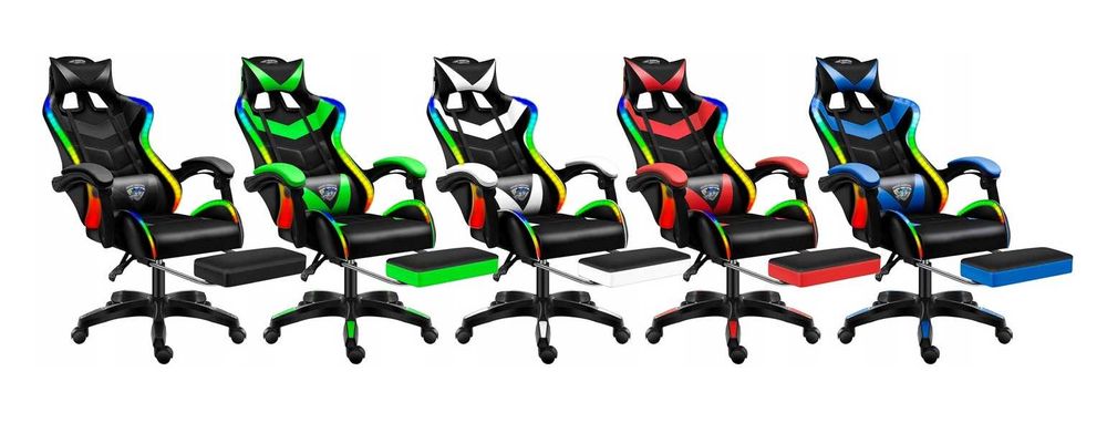 Fotel Gamingowy LED Masaż Pleców Obrotowy Krzesło Gracza – OKAZJA