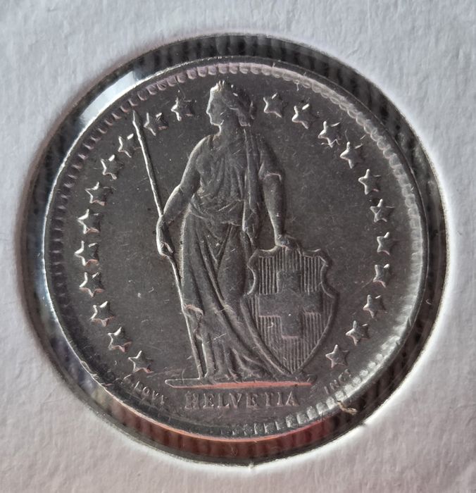 Moeda de 1/2 Franc  de 1959 "B" (Suiça)de Prata