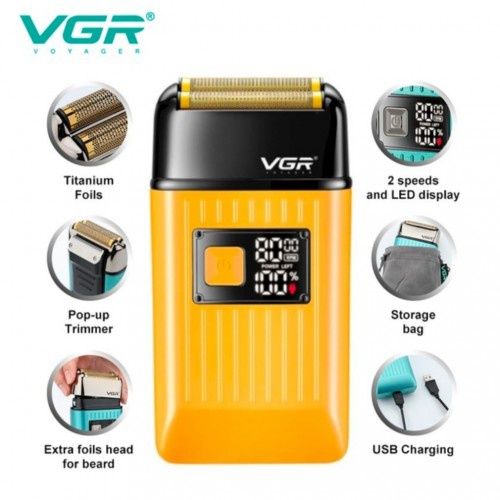 Электробритва VGR V-357 шейвер, двойное лезвие, 2 насадки триммер IPX6