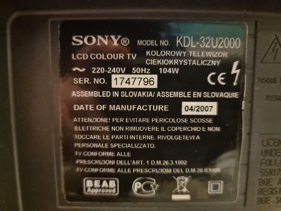 Telewizor SONY KDL-32U2000. Odbiór własny.