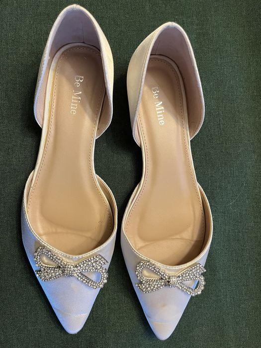 Buty baleriny ecru slubne z cyrkoniami