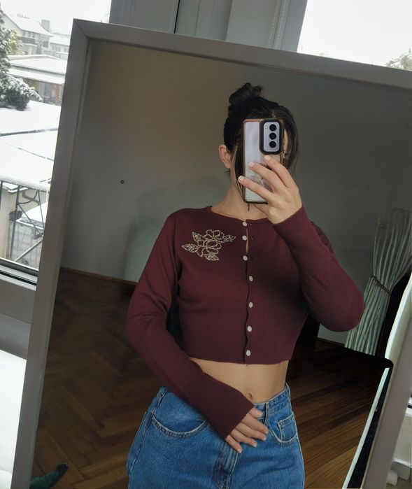 Bordowy kardigan sweter świąteczny sweater MEW