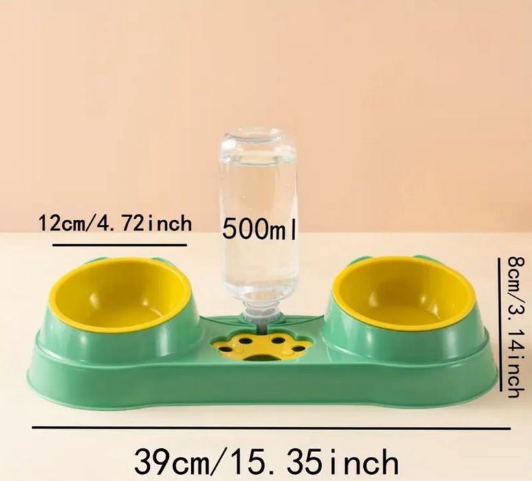 Миска котів та собак подвійна, з автоматичною поїлкою