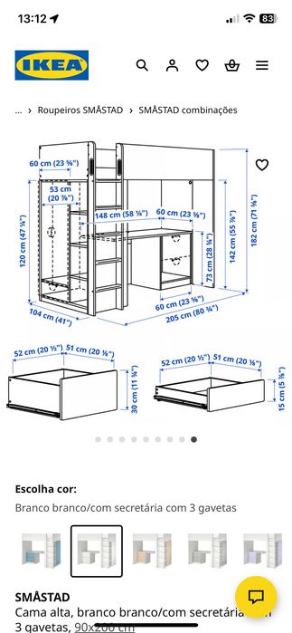 Cama ikea com roupeiro e secretária