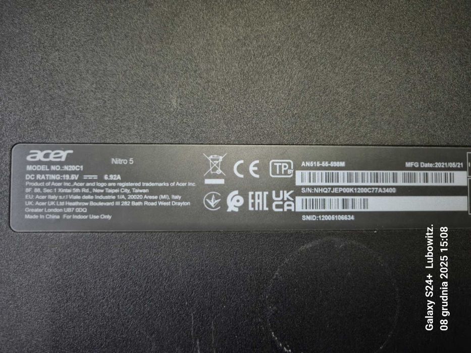 Laptop ACER Nitro 5 15.6" i5-10300H 8GB RAM 512GB SSD GeForceGTX1650TI