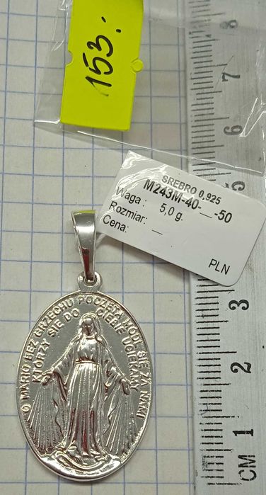 Medalik B.Duży Cudowny Maryjny Niepokalana Srebro 925 NOWE