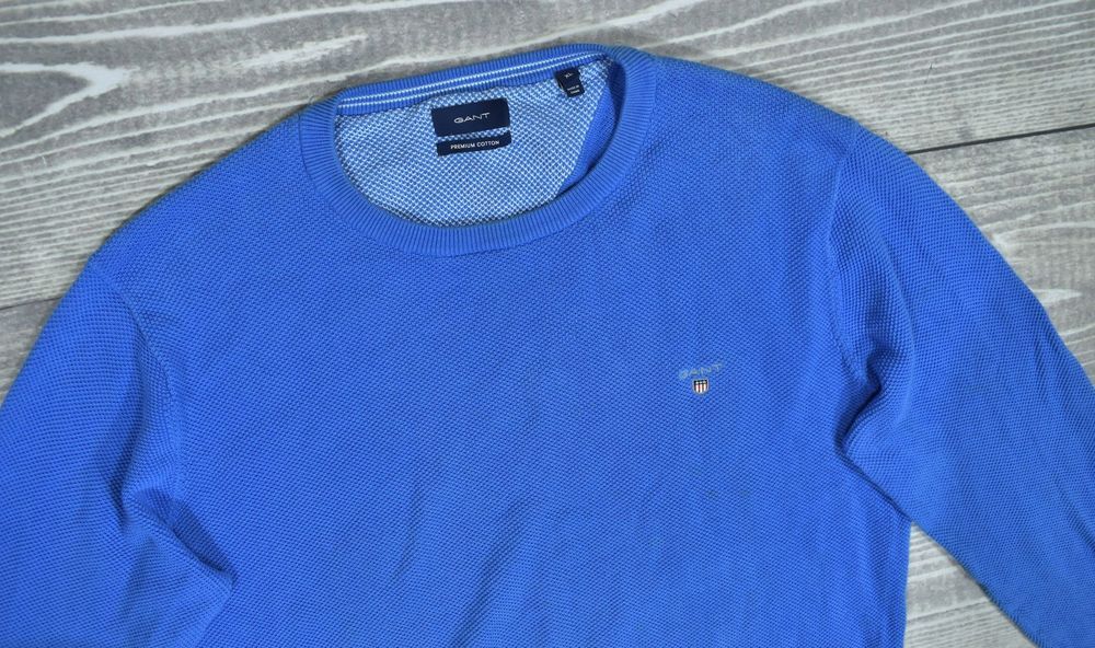 Gant Niebieski Bawełniany Sweter Męski Crewneck Premium Cotton Xl