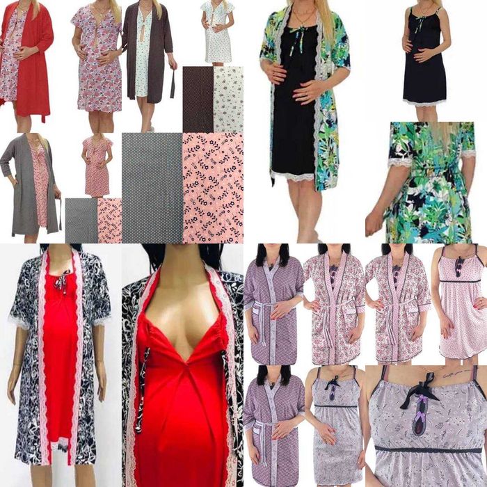 Для вагітних халат з сорочкою на зав'язках  44-62