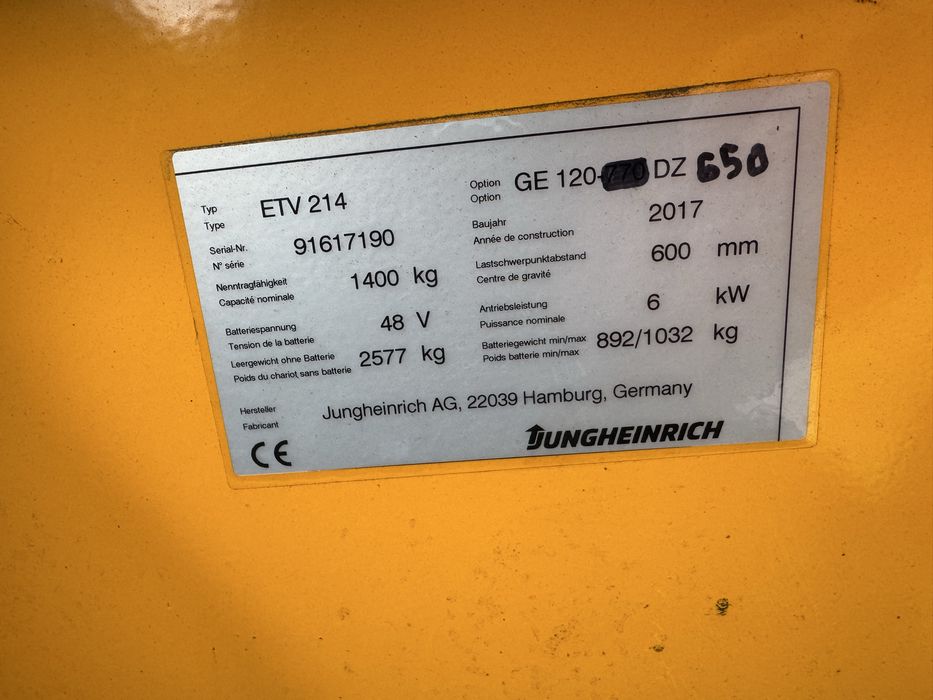Електричний штабелер річтрак (кара) Jungheinrich ETV 214 650DZ 2017