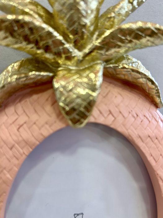Moldura de Fotos Oval Ananás Tono Su Tono Pêssego e Dourado