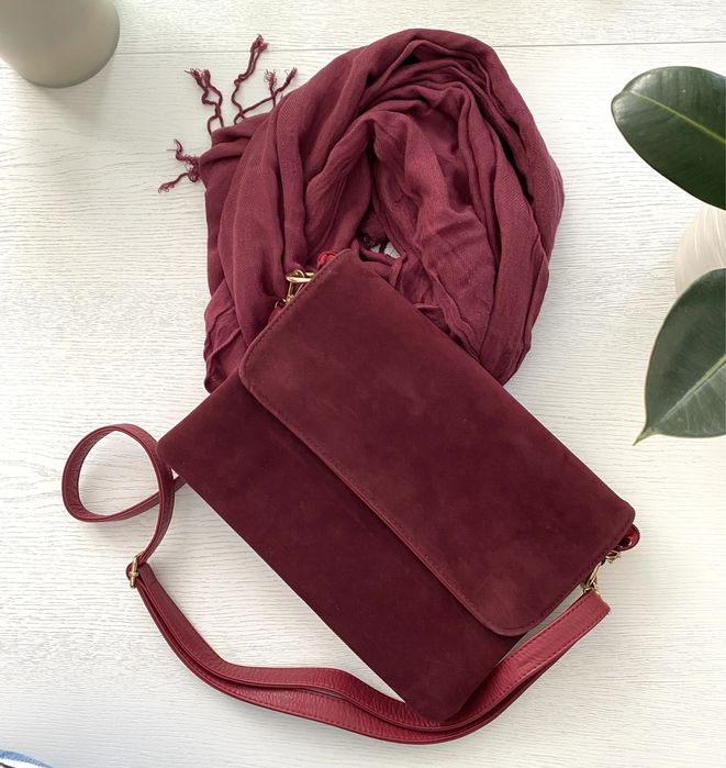 Сумка бордова марсала + шарф в колір