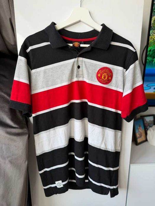 Koszulka Polo Manchester United Męska w Paski Retro Blokecore rozmiar L