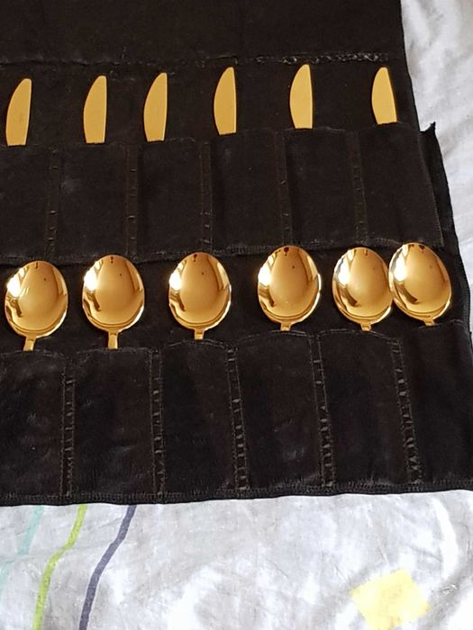 Komplet włoskich pozłacanych Sztućców marki Pintinox dla 6 osób