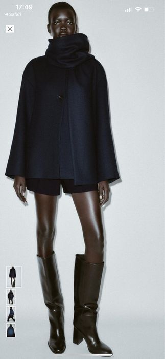 Пально,жакет  жіночий з вовни ,zara темно синє з шарфом