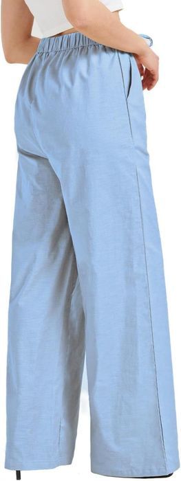 Spodnie Damskie Lniane Wide Leg Bawełna Len XL Niebieskie