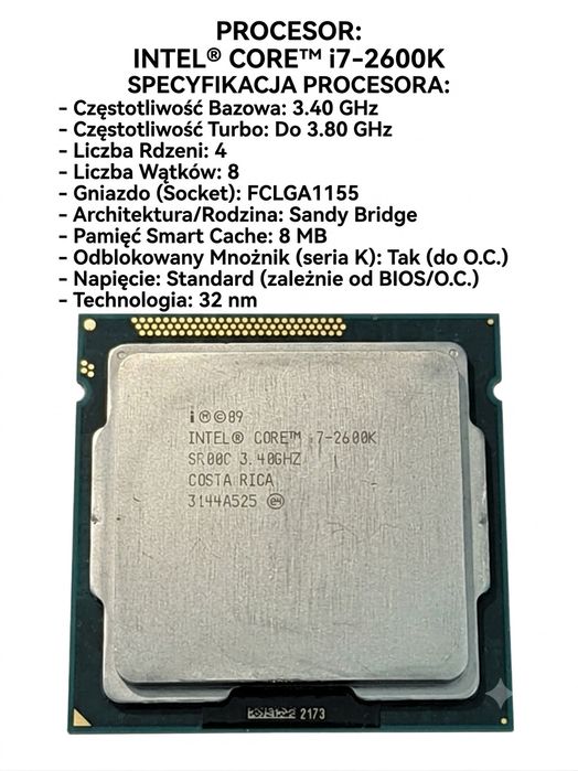 Procesor Intel® Core™ i7-2600K 3.40 GHz (LGA 1155) – Odblokowany Mnożnik (Odblokowane O.C.)