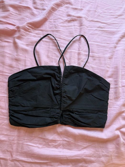 Bec + bridge Top Preto com Fecho Frontal e Alças Finas AUS 8 Black Zip Front Crop Top