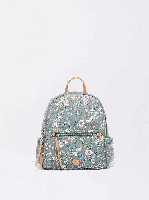 Mochila verde estampada
