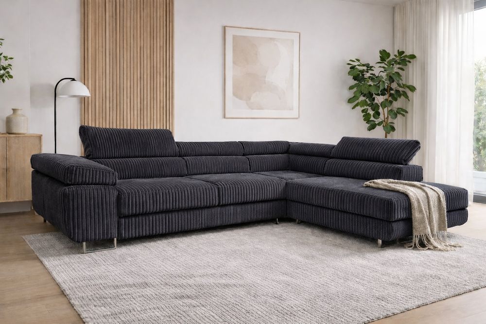 Narożnik Anton sztruks regulowane zagłówki pojemnik na pościel