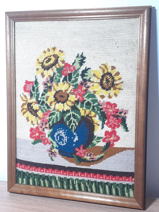 Obrazek haftowany bukiet kwiatów 44x34