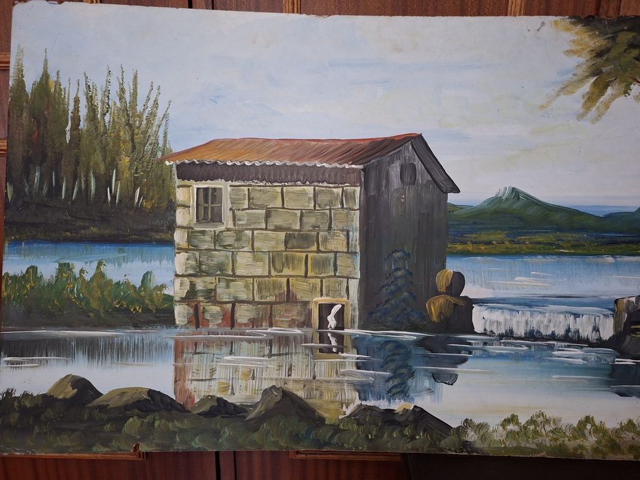 Quadro Antigo Paisagem Rústica