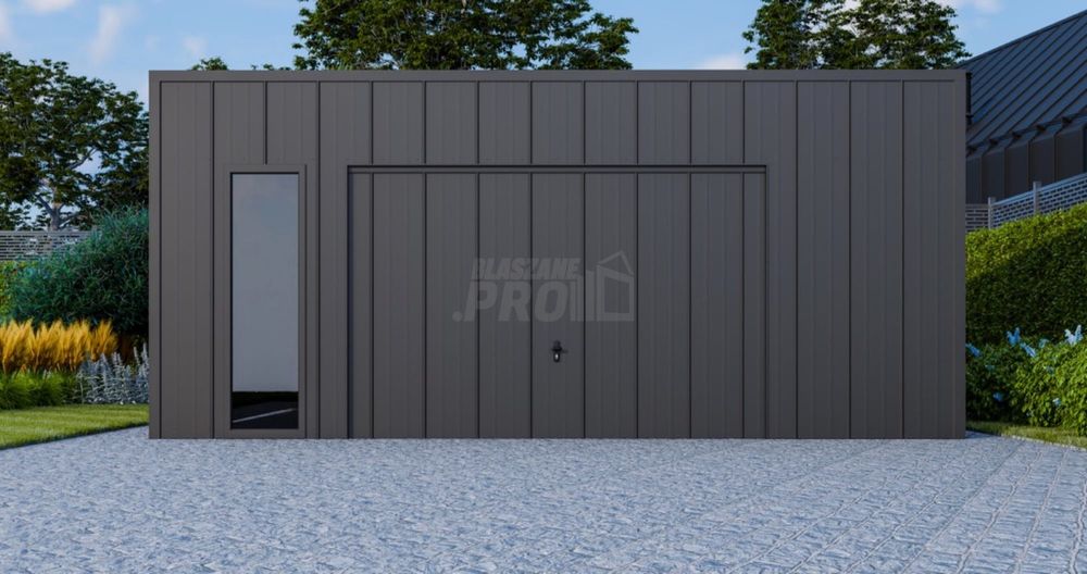 Garaż blaszany 6x6  brama uchylna blacha na rąbek  spad w tył GP644