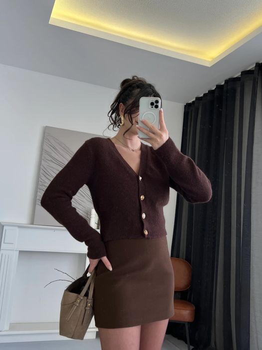 Трендовий коричневий кардиган з акцентними ґудзиками, кардиган шоколад