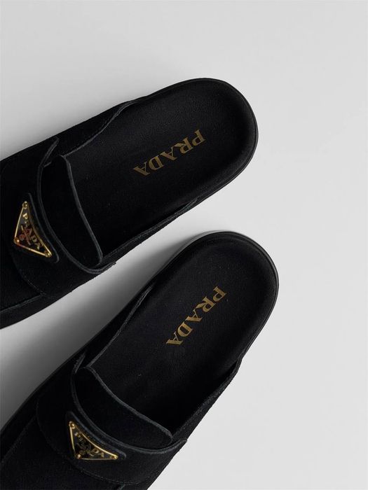 Мюли Прада черные Prada высокие