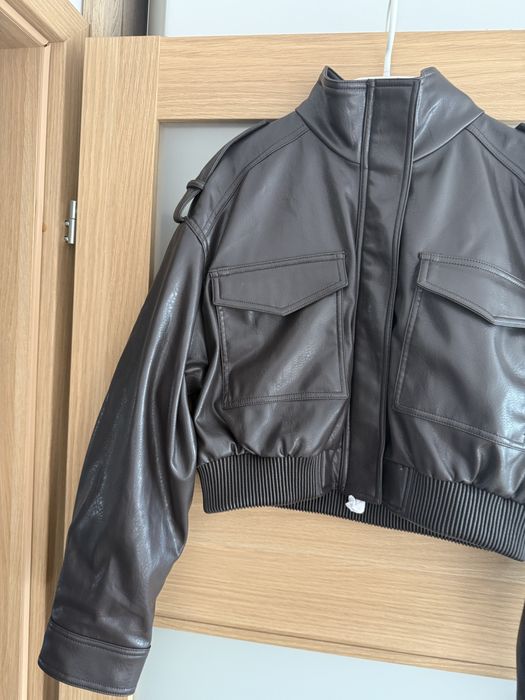 Czekoladowa kurtka bomberka zara boho biker