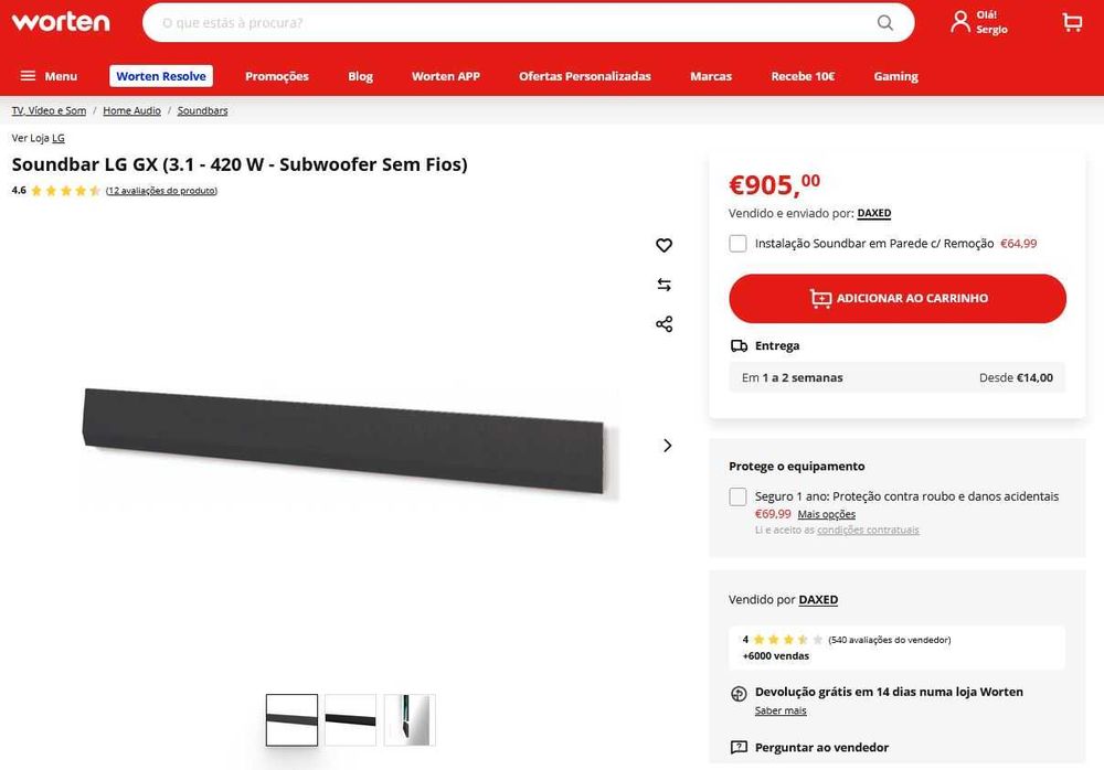 Soundbar LG GX (3.1 - 420 W - Subwoofer Sem Fios) (+500€ em loja)64552717777794121