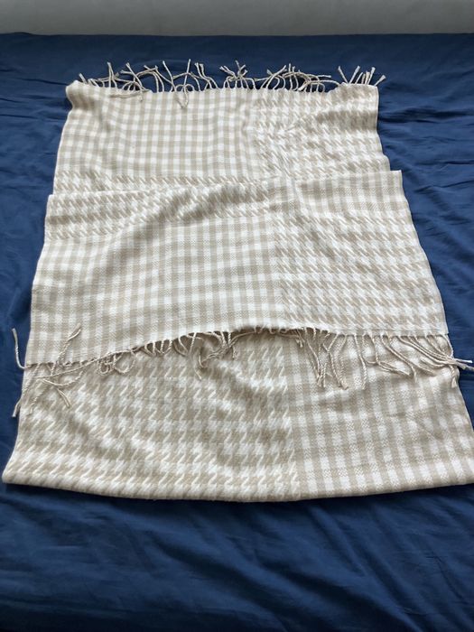 Składana, stylowa chusta beżowo-brązowa krata, InExtenso 100%poliester