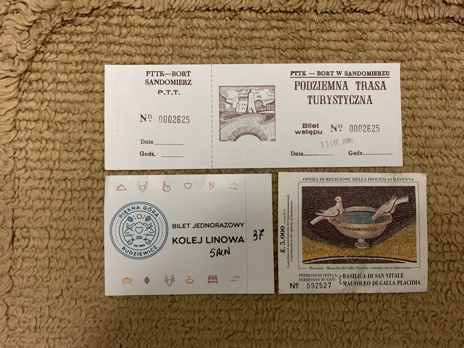 Kolekcjonerskie bilety wstępu wejściówki Sandomierz Gołdap Rawenna