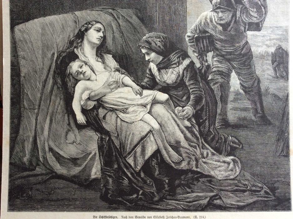 Os náufragos - Litografia alemã do século XIX