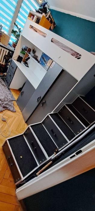 Łóżko piętrowe, biurko, szafa, mebel wielofunkcyjny