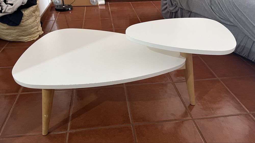 Mesa de Centro Moderna Branco e Madeira 90cm